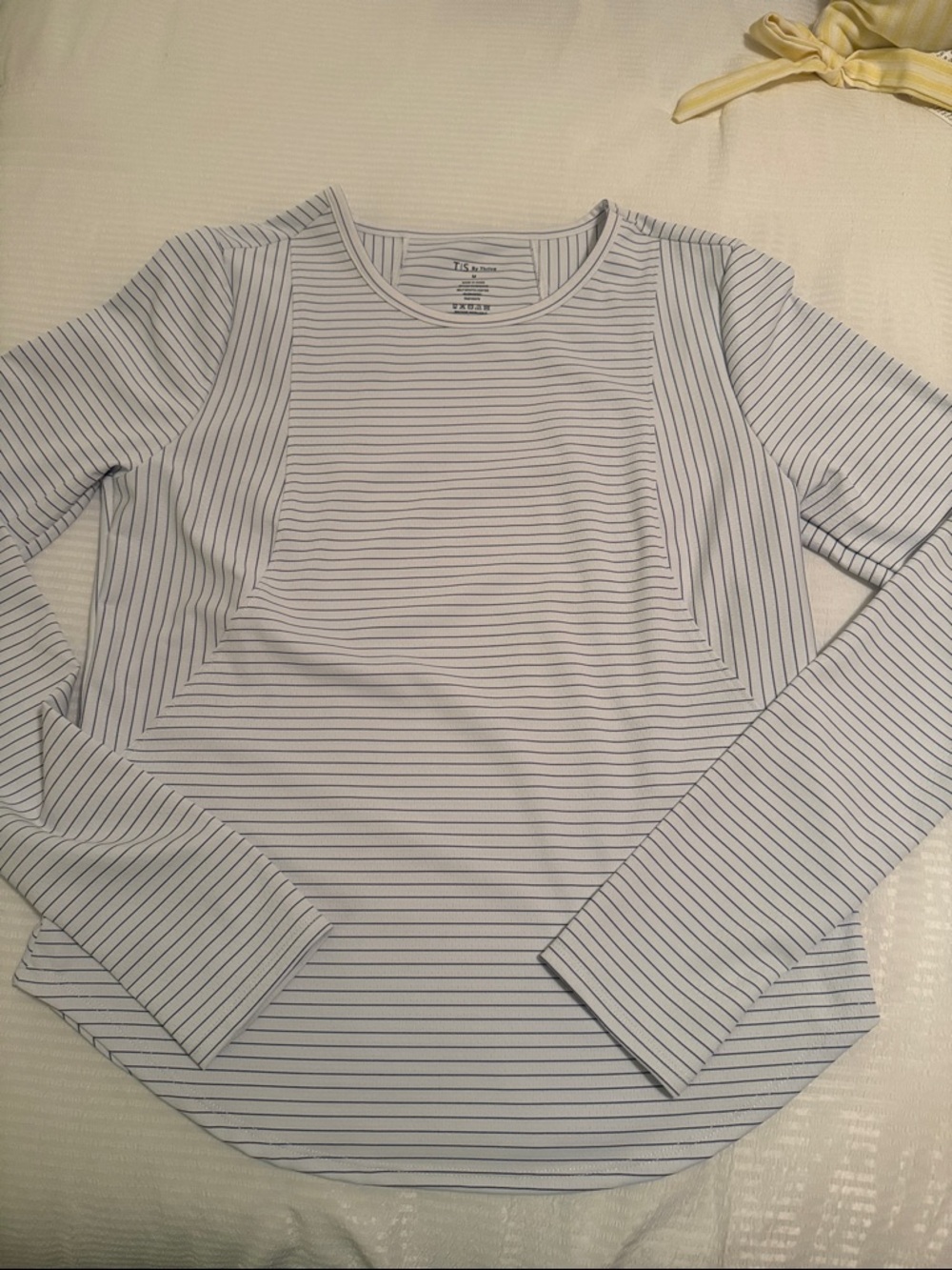 Thrive Societe Women's Striped Long Sleeve Athletic Tee - White & Navy